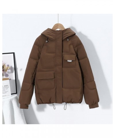 Women's Winter Thickened Puffer Down Coat Warm Hooded Puffer Jacket Waterproof Lightweight Parka with Pockets Brown $13.92 Ja...