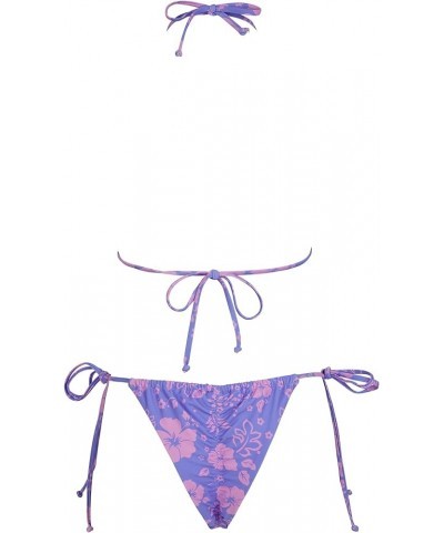 Women Sexy Brazilian Bikini 2 Piece Spaghetti Strap Top Thong Swimsuit Bathing Suit Floral-purple $17.04 Swimsuits