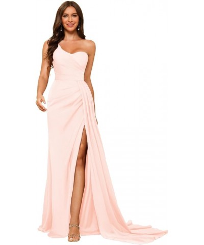 One Shoulder Satin Prom Dresses Long Mermaid Formal Evening Gowns DI80 Light Pink $31.61 Dresses