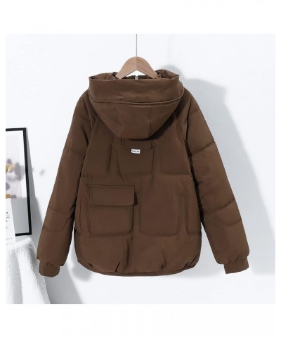 Women's Winter Thickened Puffer Down Coat Warm Hooded Puffer Jacket Waterproof Lightweight Parka with Pockets Brown $13.92 Ja...