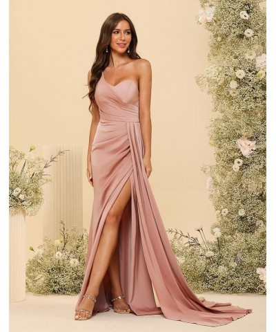 One Shoulder Satin Prom Dresses Long Mermaid Formal Evening Gowns DI80 Light Pink $31.61 Dresses