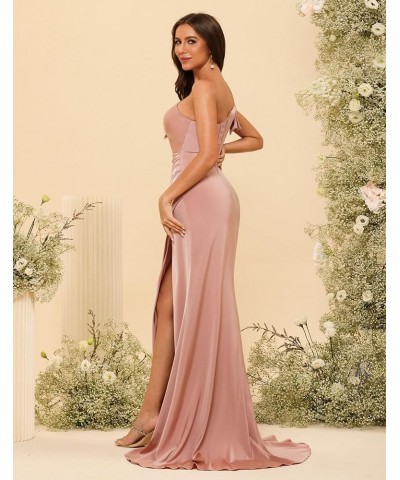 One Shoulder Satin Prom Dresses Long Mermaid Formal Evening Gowns DI80 Light Pink $31.61 Dresses