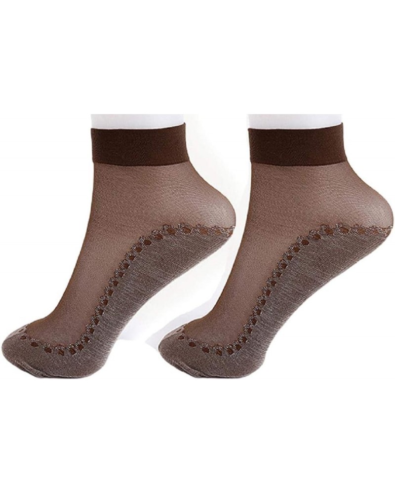 Women's 12 Pairs Silky Anti-Slip Cotton Sole Sheer Ankle High Tights Hosiery Socks Reinforced Toe Coffee $10.39 Socks