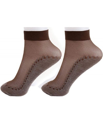 Women's 12 Pairs Silky Anti-Slip Cotton Sole Sheer Ankle High Tights Hosiery Socks Reinforced Toe Coffee $10.39 Socks