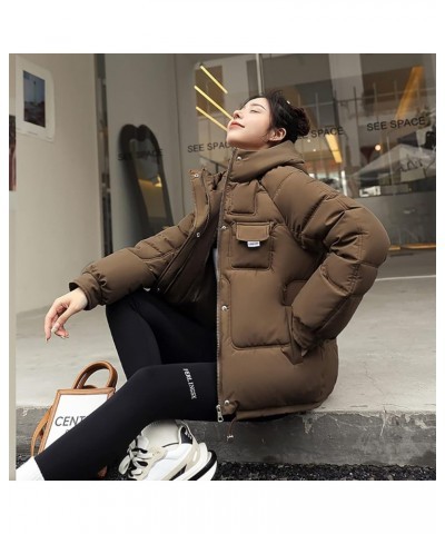 Women's Winter Thickened Puffer Down Coat Warm Hooded Puffer Jacket Waterproof Lightweight Parka with Pockets Brown $13.92 Ja...