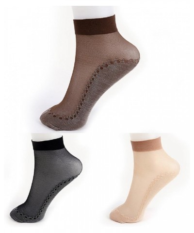 Women's 12 Pairs Silky Anti-Slip Cotton Sole Sheer Ankle High Tights Hosiery Socks Reinforced Toe Coffee $10.39 Socks