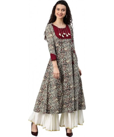 Women's Indian Kurtis Rayon Angrakha Style Printed for Mother's Day Maroon $19.24 Tops