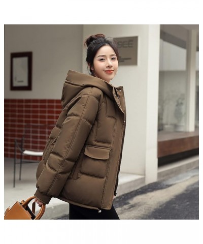 Women's Winter Thickened Puffer Down Coat Warm Hooded Puffer Jacket Waterproof Lightweight Parka with Pockets Brown $13.92 Ja...