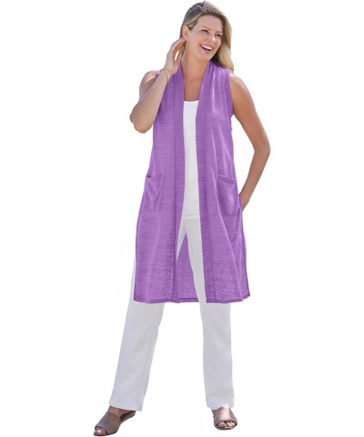 Women's Plus Size Lightweight Linen Vest Pretty Violet $21.13 Vests