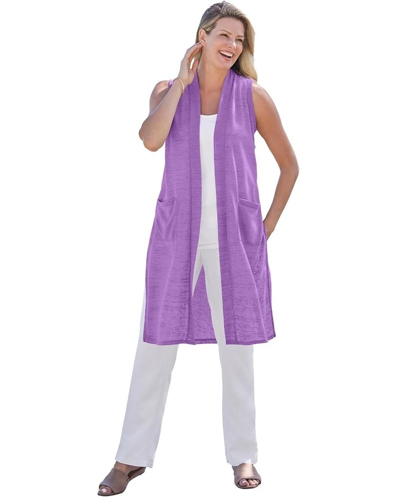 Women's Plus Size Lightweight Linen Vest Pretty Violet $21.13 Vests