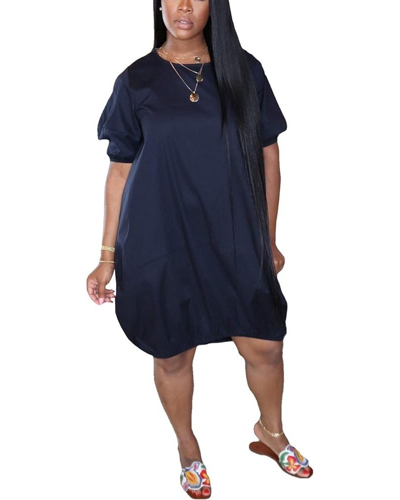 Women's Oversize Baggy T Shirt Causal Loose Party Short Midi Dresses with Pockets Navy $18.47 Dresses