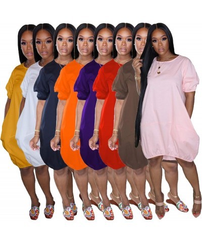 Women's Oversize Baggy T Shirt Causal Loose Party Short Midi Dresses with Pockets Navy $18.47 Dresses