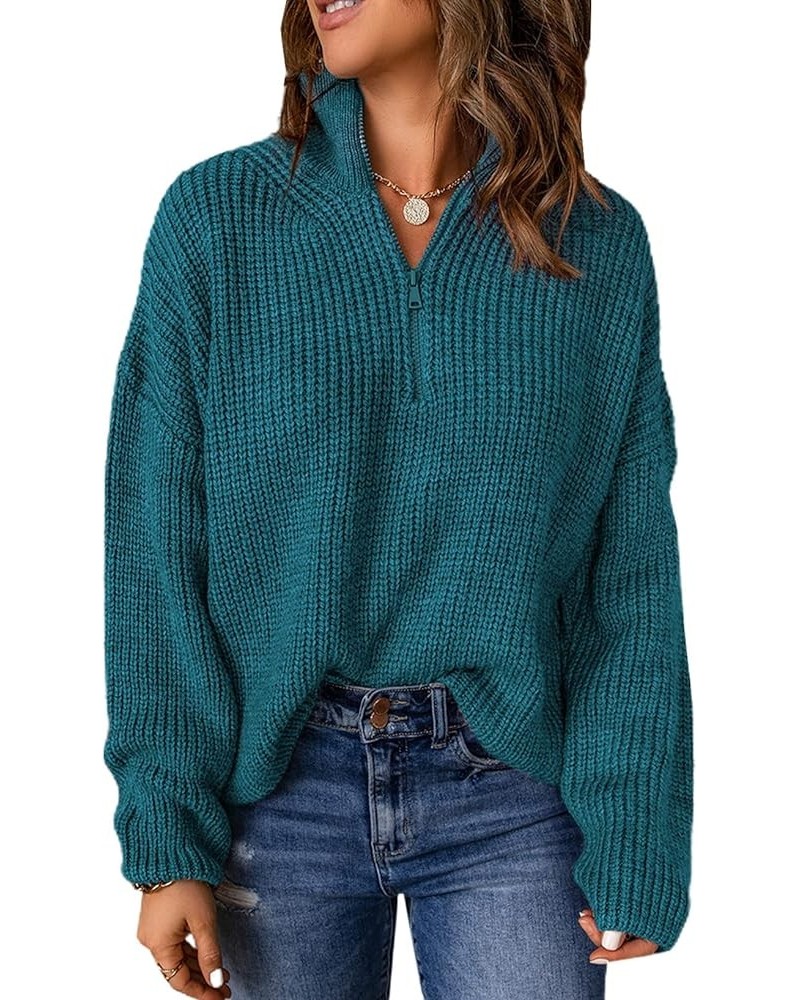 Sweaters for Women Waffle Kint Long Sleeve Quarter Zip Pullover Polo V Neck Sweater for Women B Cerulean Blue $26.39 Sweaters