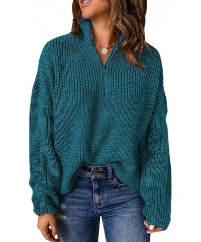 Sweaters for Women Waffle Kint Long Sleeve Quarter Zip Pullover Polo V Neck Sweater for Women B Cerulean Blue $26.39 Sweaters