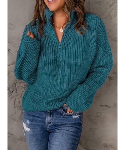 Sweaters for Women Waffle Kint Long Sleeve Quarter Zip Pullover Polo V Neck Sweater for Women B Cerulean Blue $26.39 Sweaters