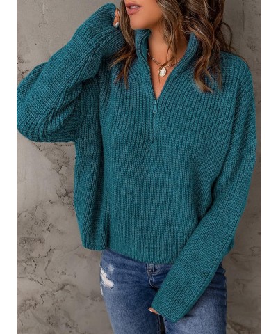 Sweaters for Women Waffle Kint Long Sleeve Quarter Zip Pullover Polo V Neck Sweater for Women B Cerulean Blue $26.39 Sweaters