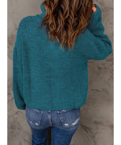 Sweaters for Women Waffle Kint Long Sleeve Quarter Zip Pullover Polo V Neck Sweater for Women B Cerulean Blue $26.39 Sweaters