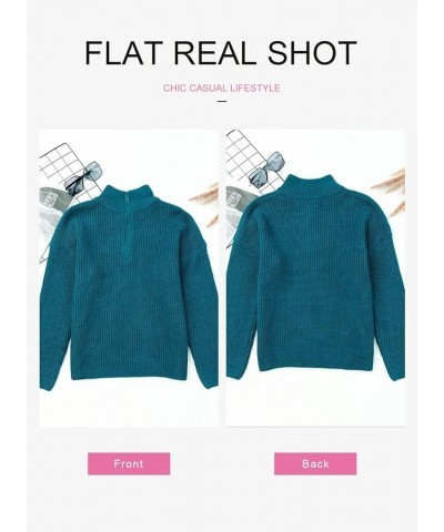 Sweaters for Women Waffle Kint Long Sleeve Quarter Zip Pullover Polo V Neck Sweater for Women B Cerulean Blue $26.39 Sweaters