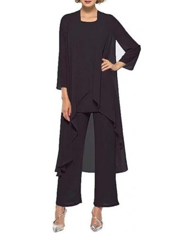 3 Pcs Mother of The Bride Pant Suits for Wedding Chiffon Long Sleeve Formal Outfit Wedding Pantsuits with Jacket 2023 Black $...