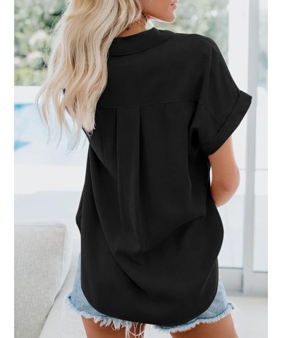 Womens Short Sleeve Shirt Cotton Button Down Shirts for Women Summer Loose Casual Blouses Tops with Pockets Ksh_black $18.00 ...