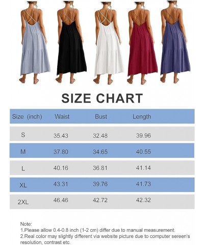 Women’s Summer Maxi Dress Casaul Spaghetti Straps Solid V-Neck Backless Cami Dresses with Two Pockets White $17.16 Dresses