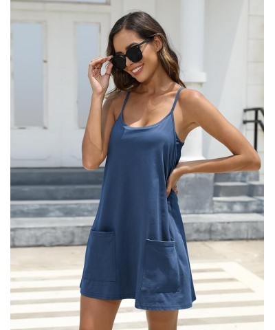 Women's Summer Sleeveless Mini Dress Adjustable Straps Tennis Dress Built-in Bra & Shorts Athletic Short Dress Blue $21.44 Ac...