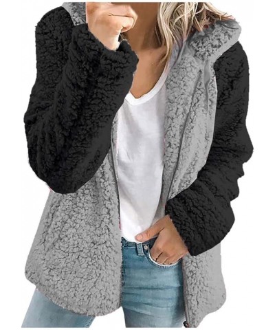 Womens Oversized Hoodies Fleece Sweatshirts Long Sleeve Warm Winter Zip-Up Fluffy Outwear Jacket with Pockets Grey 1 $12.48 H...