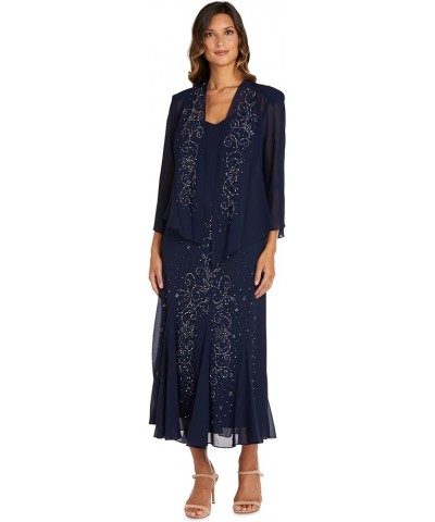 Womens Chiffon Beaded Dress with Jacket Navy $38.16 Suits