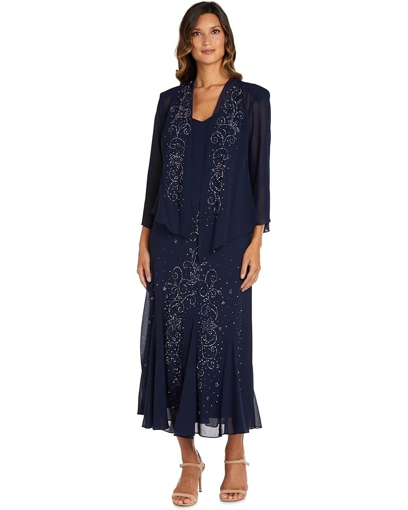 Womens Chiffon Beaded Dress with Jacket Navy $38.16 Suits