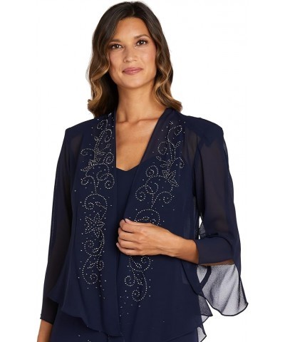 Womens Chiffon Beaded Dress with Jacket Navy $38.16 Suits