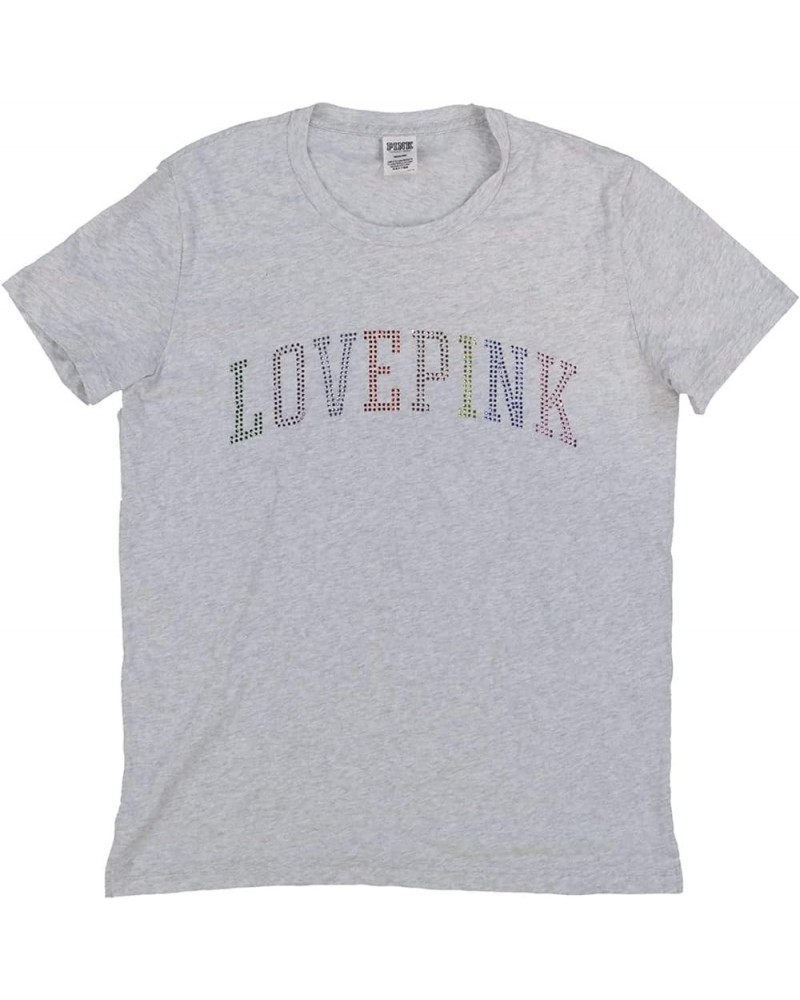 Pink Short Sleeve Tee Light Gray Rainbow Rhinestones New Gray $20.47 T-Shirts