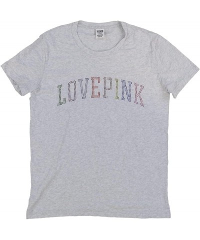 Pink Short Sleeve Tee Light Gray Rainbow Rhinestones New Gray $20.47 T-Shirts