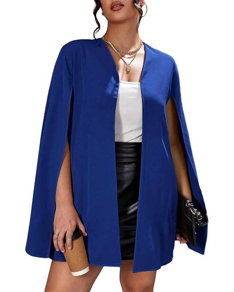 Women's Plus Size Elegant Cape Blazer Split Long Sleeve Open Front Work Office Jacket Outerwear Navy Blue $16.81 Blazers