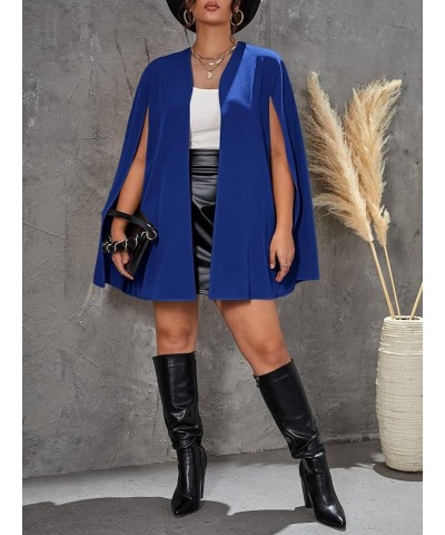 Women's Plus Size Elegant Cape Blazer Split Long Sleeve Open Front Work Office Jacket Outerwear Navy Blue $16.81 Blazers