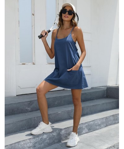 Women's Summer Sleeveless Mini Dress Adjustable Straps Tennis Dress Built-in Bra & Shorts Athletic Short Dress Blue $21.44 Ac...