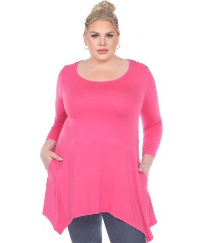 Women's Makayla Tunic Top with Shark Bite Hemline & Pockets Pink $13.17 Tops