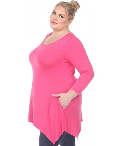 Women's Makayla Tunic Top with Shark Bite Hemline & Pockets Pink $13.17 Tops