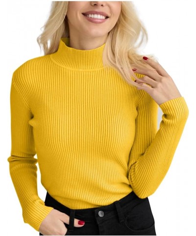 Womens Fall Sweater Ribbed Knit Pullover Jumper Tops Long Sleeve Turtleneck Blouses Slim Fit Tunics 0-yellow $10.44 Sweaters