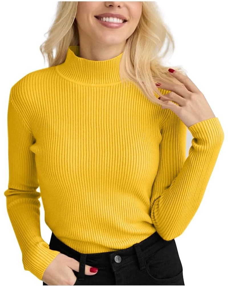 Womens Fall Sweater Ribbed Knit Pullover Jumper Tops Long Sleeve Turtleneck Blouses Slim Fit Tunics 0-yellow $10.44 Sweaters