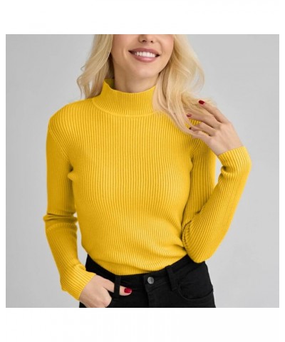 Womens Fall Sweater Ribbed Knit Pullover Jumper Tops Long Sleeve Turtleneck Blouses Slim Fit Tunics 0-yellow $10.44 Sweaters