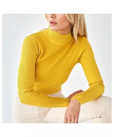 Womens Fall Sweater Ribbed Knit Pullover Jumper Tops Long Sleeve Turtleneck Blouses Slim Fit Tunics 0-yellow $10.44 Sweaters