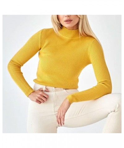 Womens Fall Sweater Ribbed Knit Pullover Jumper Tops Long Sleeve Turtleneck Blouses Slim Fit Tunics 0-yellow $10.44 Sweaters