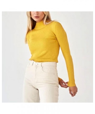 Womens Fall Sweater Ribbed Knit Pullover Jumper Tops Long Sleeve Turtleneck Blouses Slim Fit Tunics 0-yellow $10.44 Sweaters