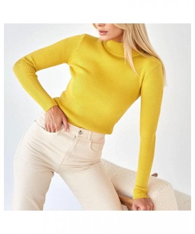 Womens Fall Sweater Ribbed Knit Pullover Jumper Tops Long Sleeve Turtleneck Blouses Slim Fit Tunics 0-yellow $10.44 Sweaters