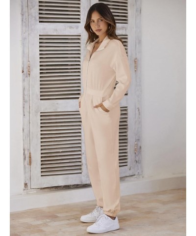 Women's Casual Long Sleeve Jumpsuits Fall Zipper Long Pants Rompers with Pockets Khaki $21.60 Jumpsuits