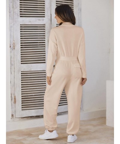 Women's Casual Long Sleeve Jumpsuits Fall Zipper Long Pants Rompers with Pockets Khaki $21.60 Jumpsuits