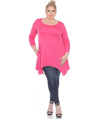 Women's Makayla Tunic Top with Shark Bite Hemline & Pockets Pink $13.17 Tops