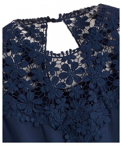 Women's Lace Neckline Sleeveless Chiffon Blouse Top Navy Plus $11.20 Blouses