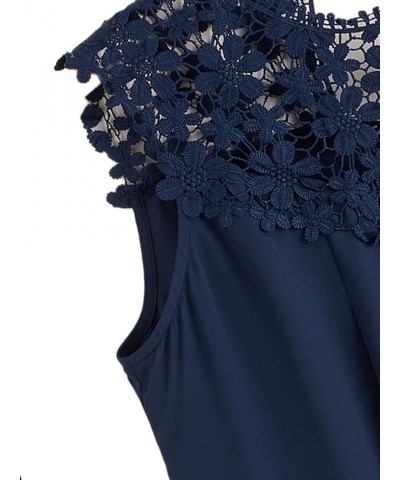 Women's Lace Neckline Sleeveless Chiffon Blouse Top Navy Plus $11.20 Blouses