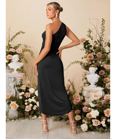 Women's One Shoulder Cut Out Ruched Sleeveless Wrap Cocktail Party Bodycon Dress Black $18.33 Dresses